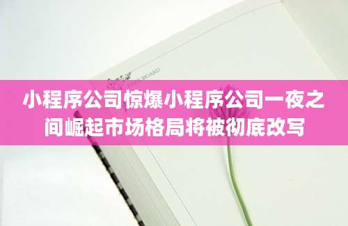 小程序公司惊爆小程序公司一夜之间崛起市场格局将被彻底改写