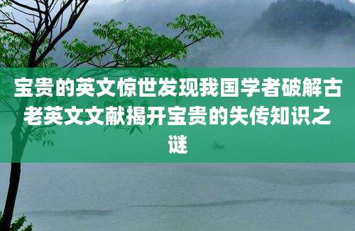 宝贵的英文惊世发现我国学者破解古老英文文献揭开宝贵的失传知识之谜