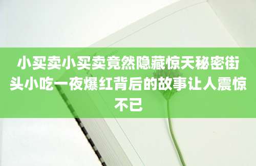 小买卖小买卖竟然隐藏惊天秘密街头小吃一夜爆红背后的故事让人震惊不已