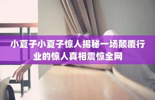 小夏子小夏子惊人揭秘一场颠覆行业的惊人真相震惊全网