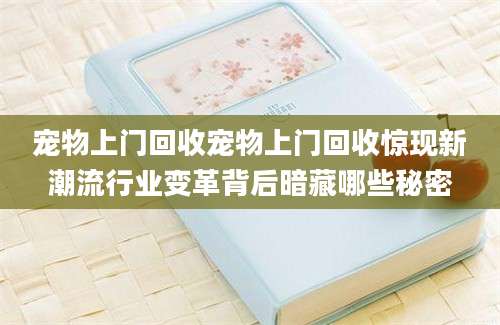 宠物上门回收宠物上门回收惊现新潮流行业变革背后暗藏哪些秘密