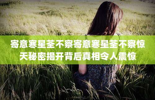 寄意寒星荃不察寄意寒星荃不察惊天秘密揭开背后真相令人震惊