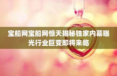 宝船网宝船网惊天揭秘独家内幕曝光行业巨变即将来临