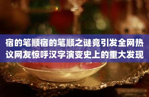 宿的笔顺宿的笔顺之谜竟引发全网热议网友惊呼汉字演变史上的重大发现