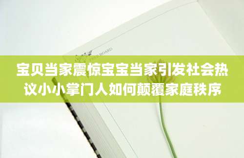 宝贝当家震惊宝宝当家引发社会热议小小掌门人如何颠覆家庭秩序