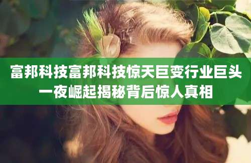 富邦科技富邦科技惊天巨变行业巨头一夜崛起揭秘背后惊人真相